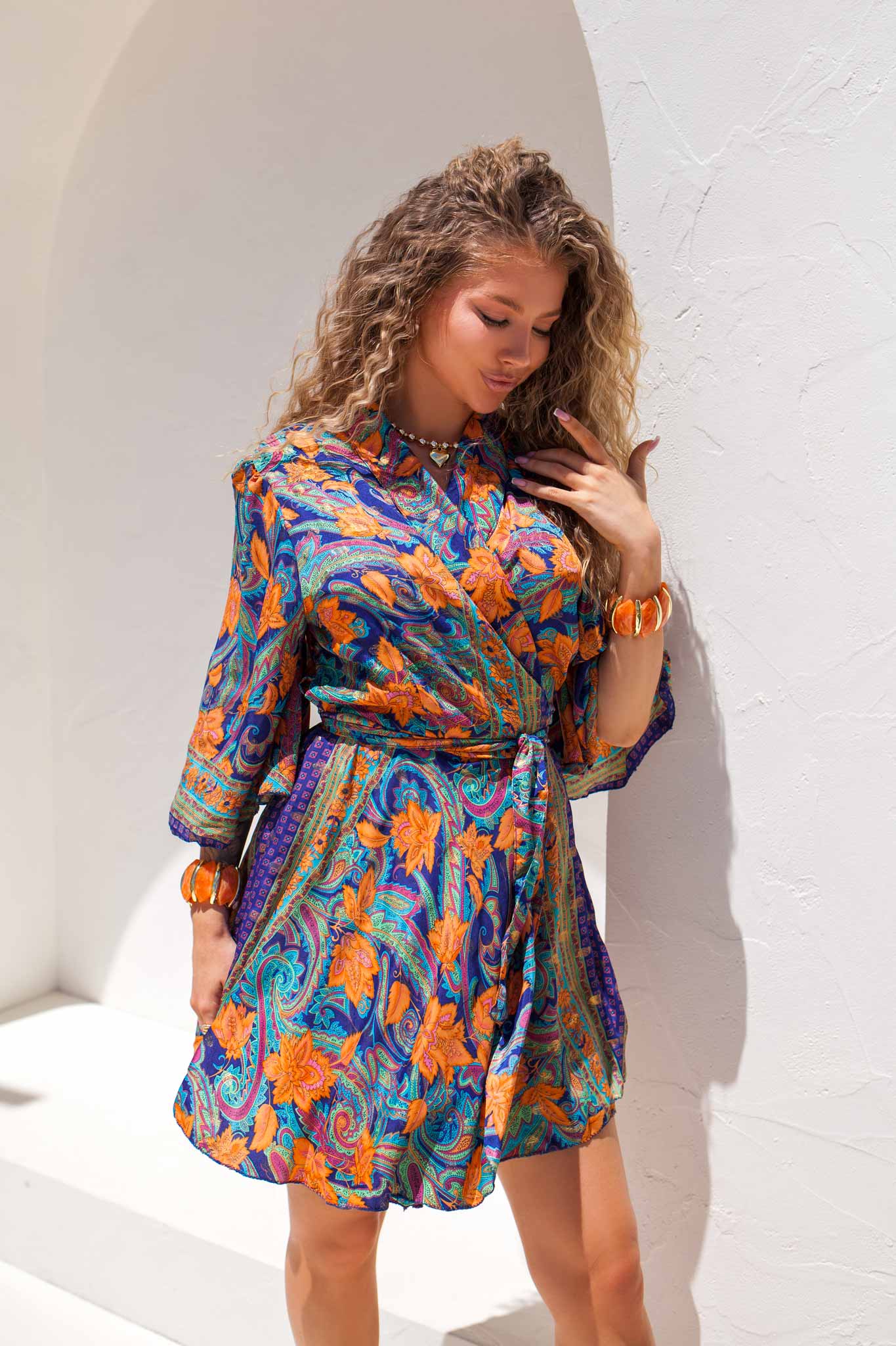 ΦΟΡΕΜΑΤΑ Latin μίνι boho φόρεμα φλοράλ πορτοκαλί