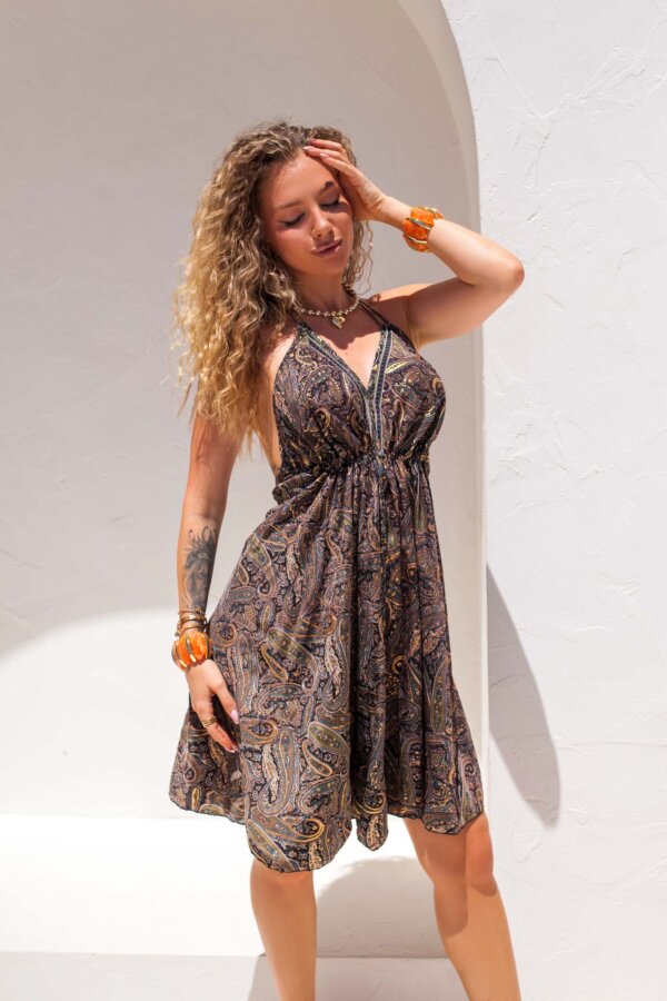 Margie μίνι boho φόρεμα εμπριμέ μαύρο