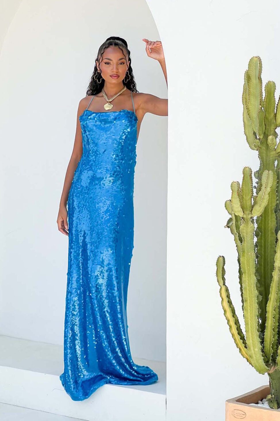 Mermaid μακρύ φόρεμα με παγιέτες μπλε - Image 1