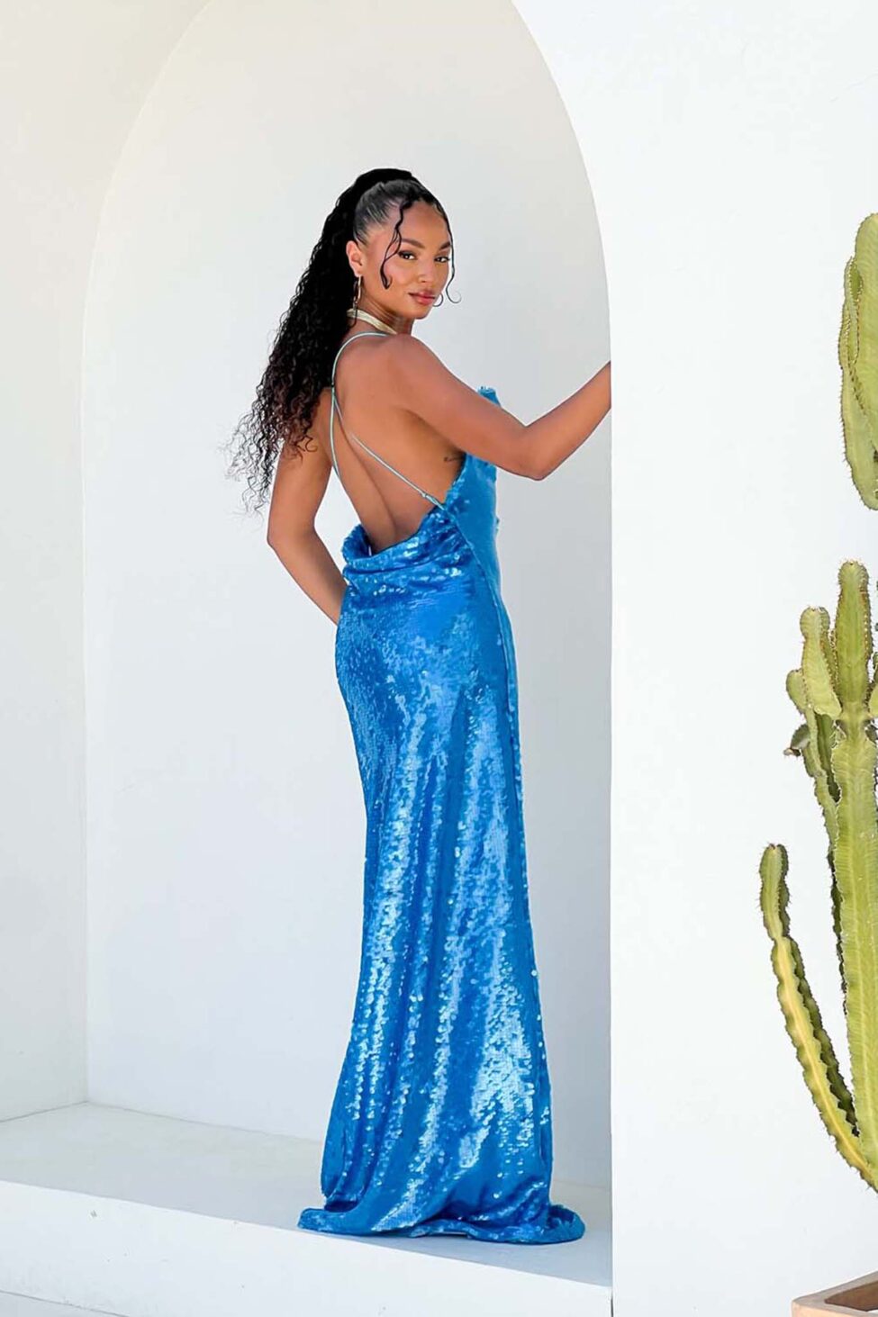 Mermaid μακρύ φόρεμα με παγιέτες μπλε - Image 2