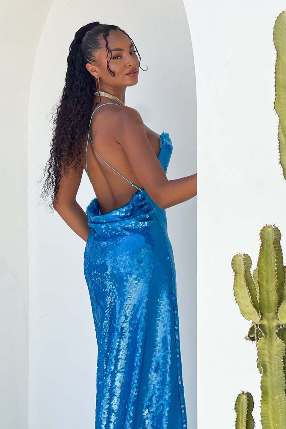 Mermaid μακρύ φόρεμα με παγιέτες μπλε - Image 3