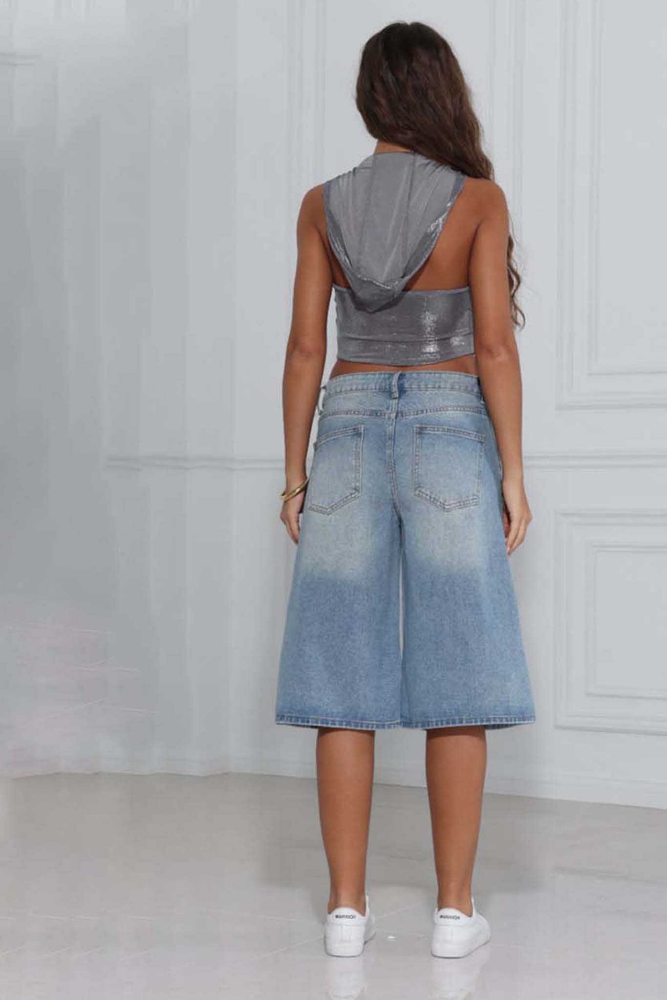 ΝΕΕΣ ΑΦΙΞΕΙΣ Nertune τζιν βερμούδα με strass light blue