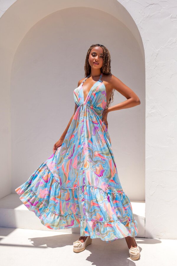 ΜΑΞΙ ΦΟΡΕΜΑΤΑ Ocean μάξι  boho φόρεμα σιελ