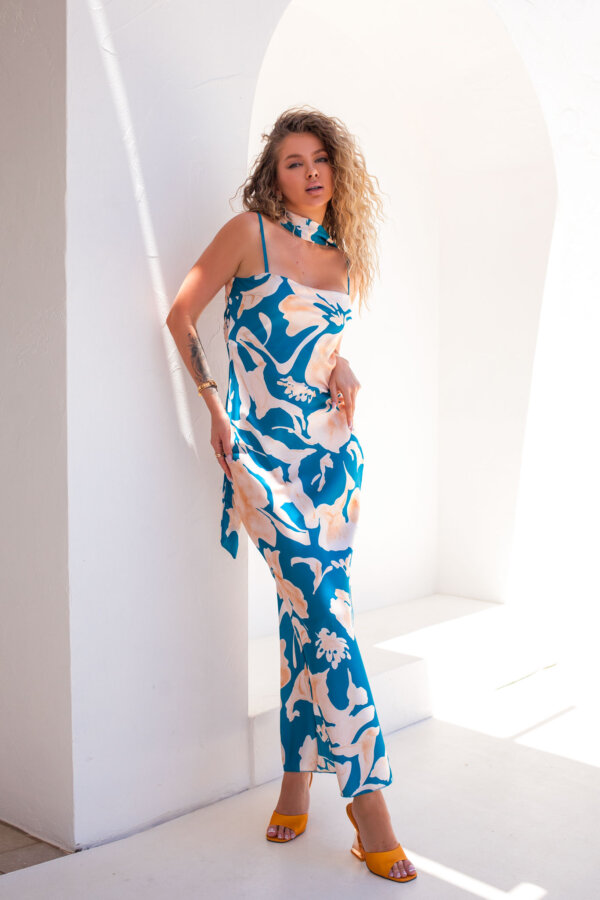 Ondine μακρύ φόρεμα φλοράλ πετρόλ
