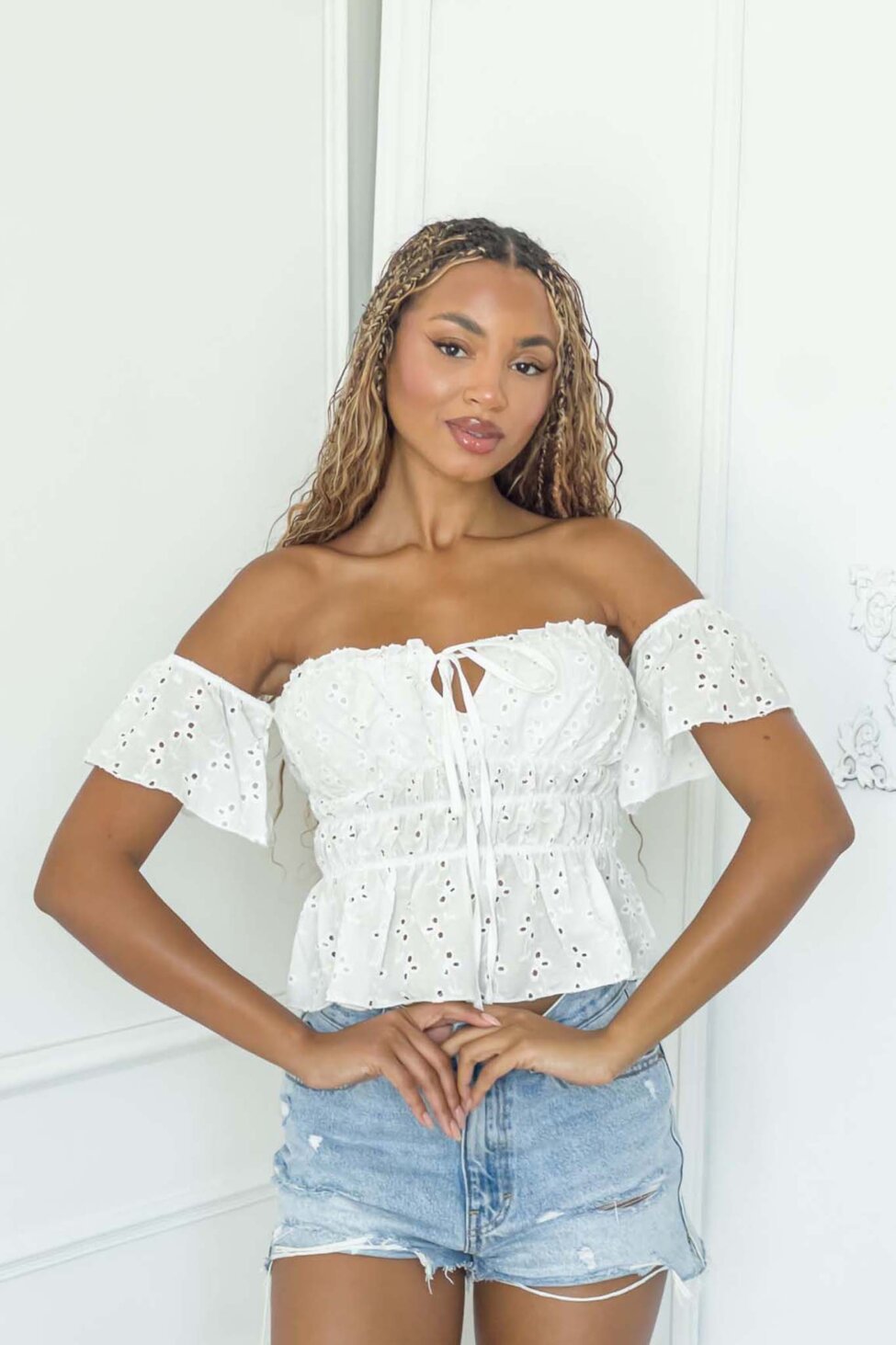 Orris τοπ με embroidery δαντέλα λευκό