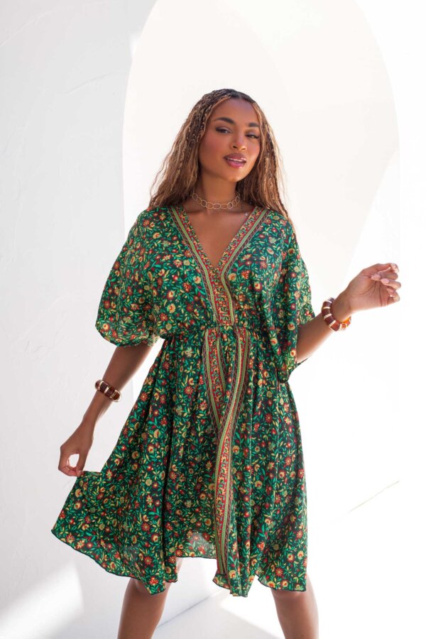 Pamela μίνι φόρεμα boho εμπριμέ πράσινο
