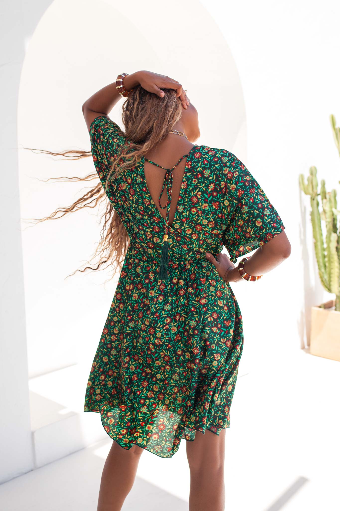 Pamela μίνι φόρεμα boho εμπριμέ πράσινο