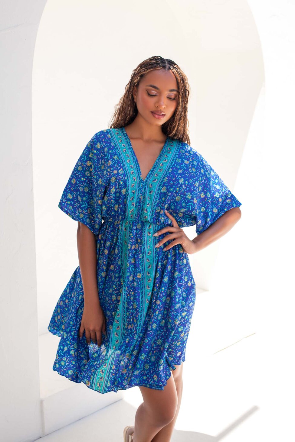 Pamela μίνι φόρεμα boho μπλε