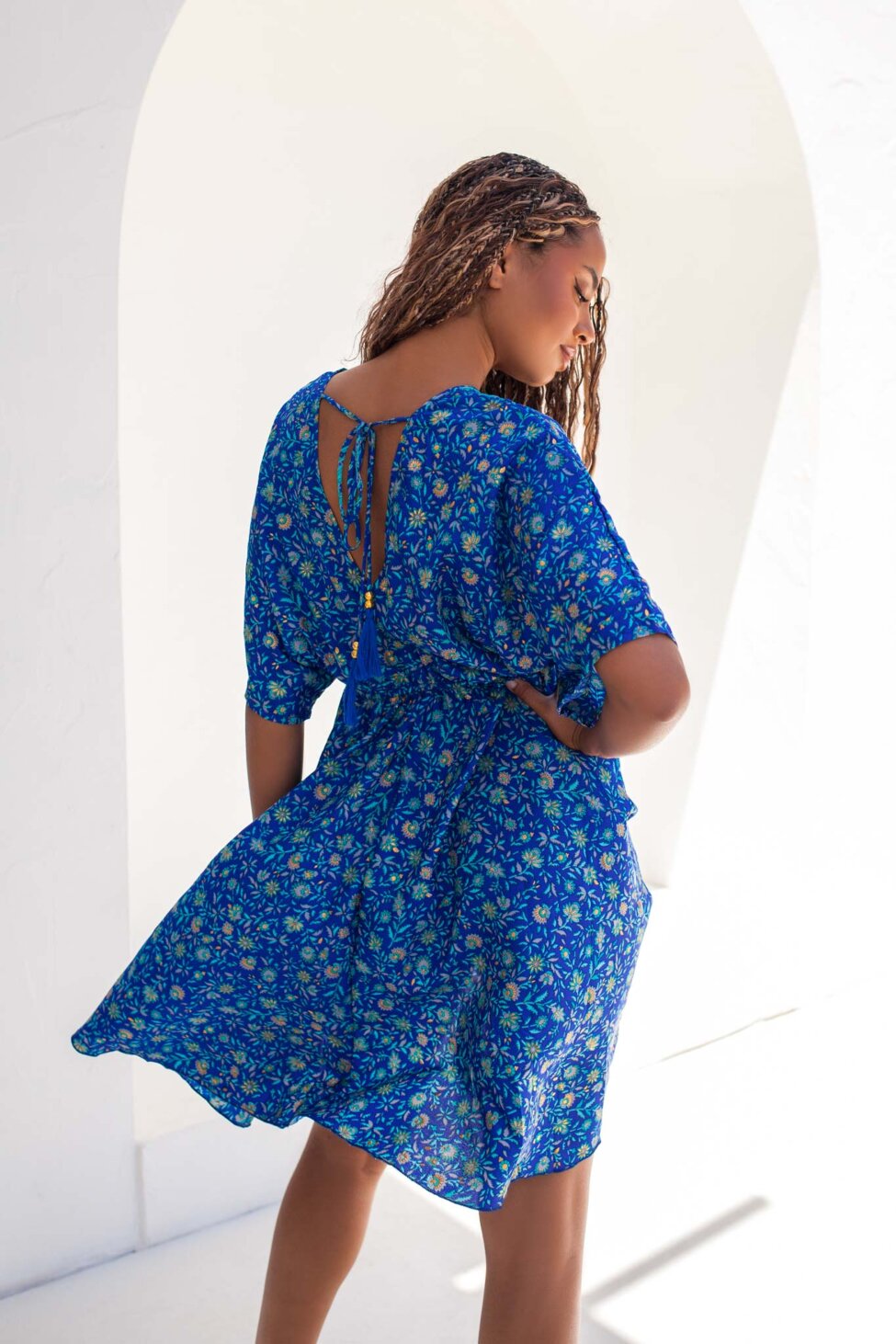 Pamela μίνι φόρεμα boho μπλε