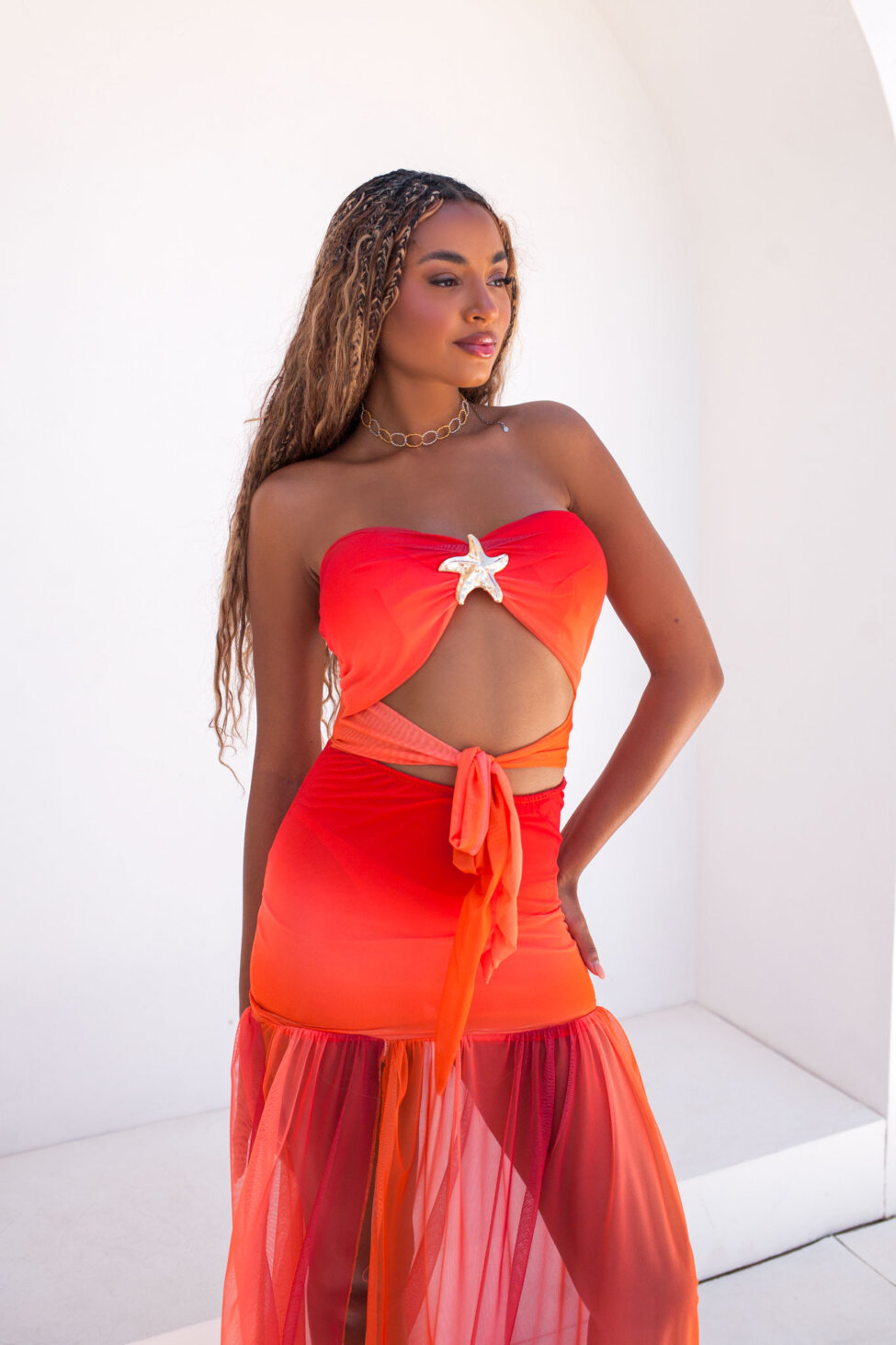 Saint Martin μακρύ φόρεμα cut out πορτοκαλί