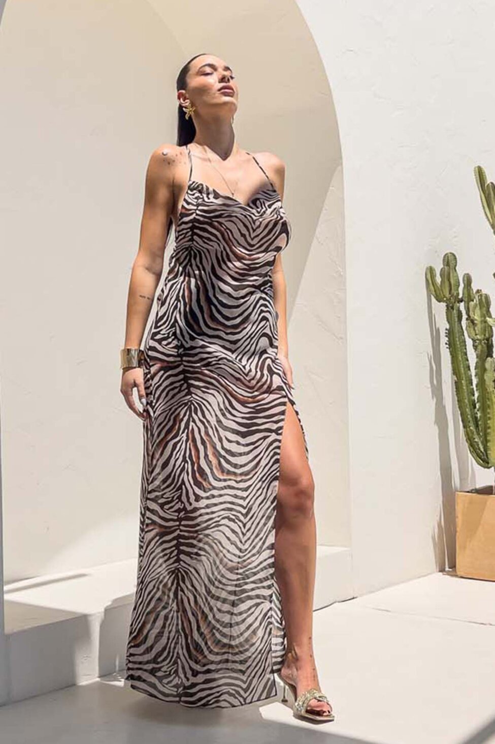 Summer Dance μακρύ φόρεμα μουσελίνα zebra