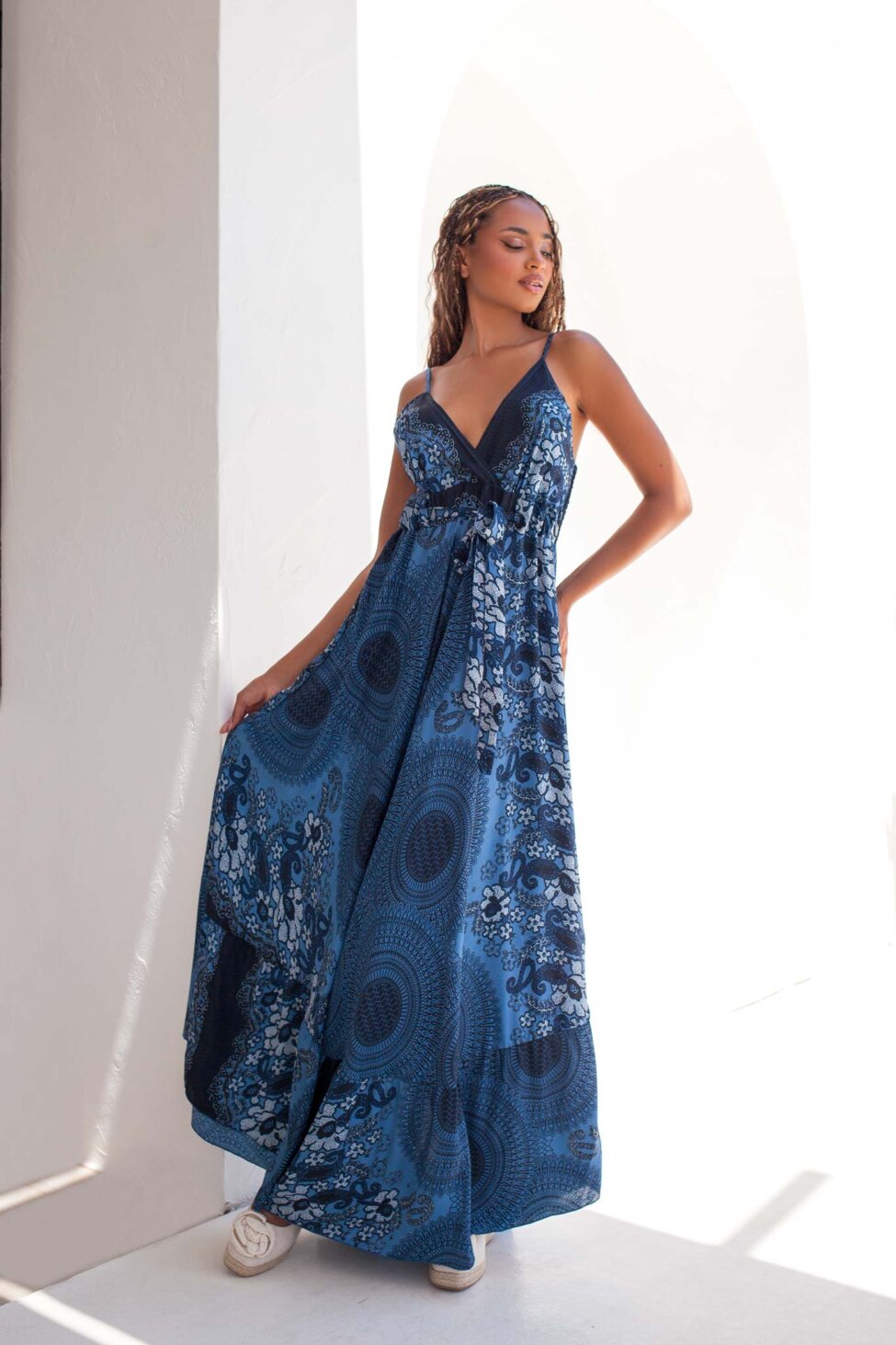 Tequila μάξι φόρεμα με λαχούρια night blue