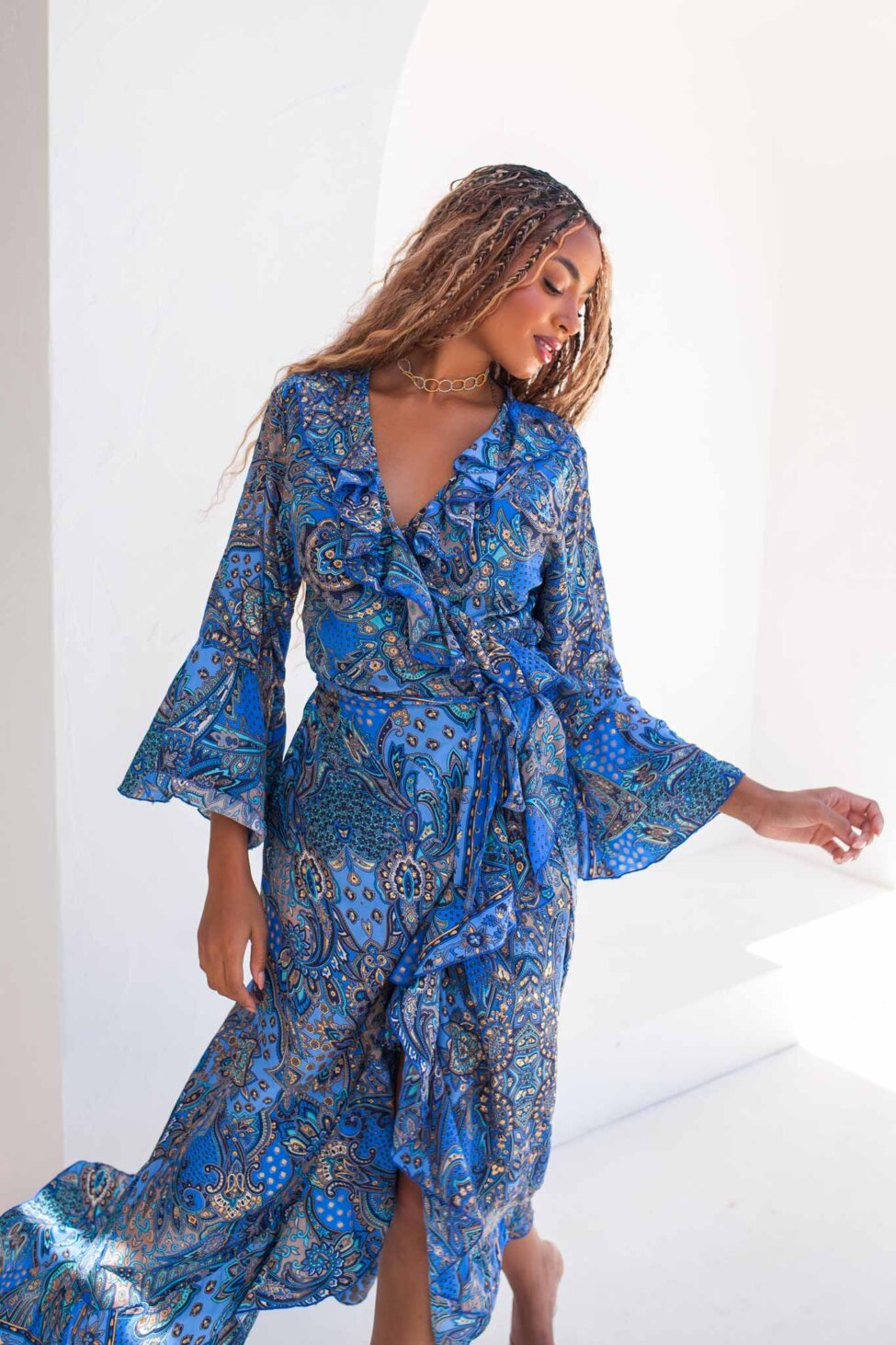 Westin μίντι boho φόρεμα εμπριμέ μπλε
