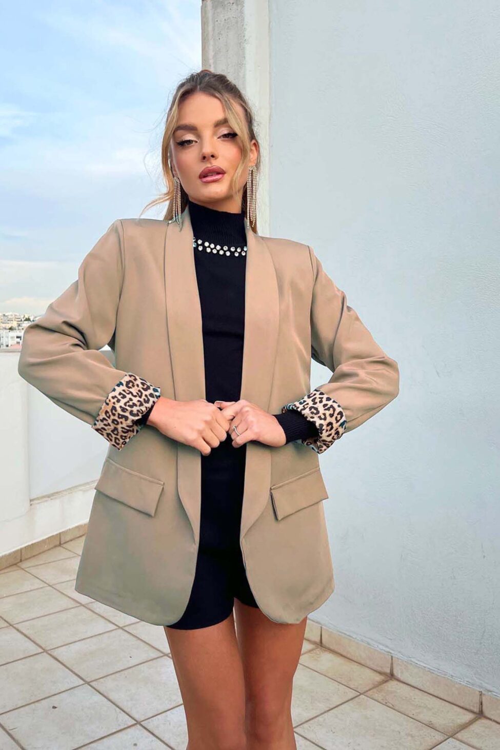 Arya σακάκι με animal print λεπτομέρεια κάμελ - Image 1