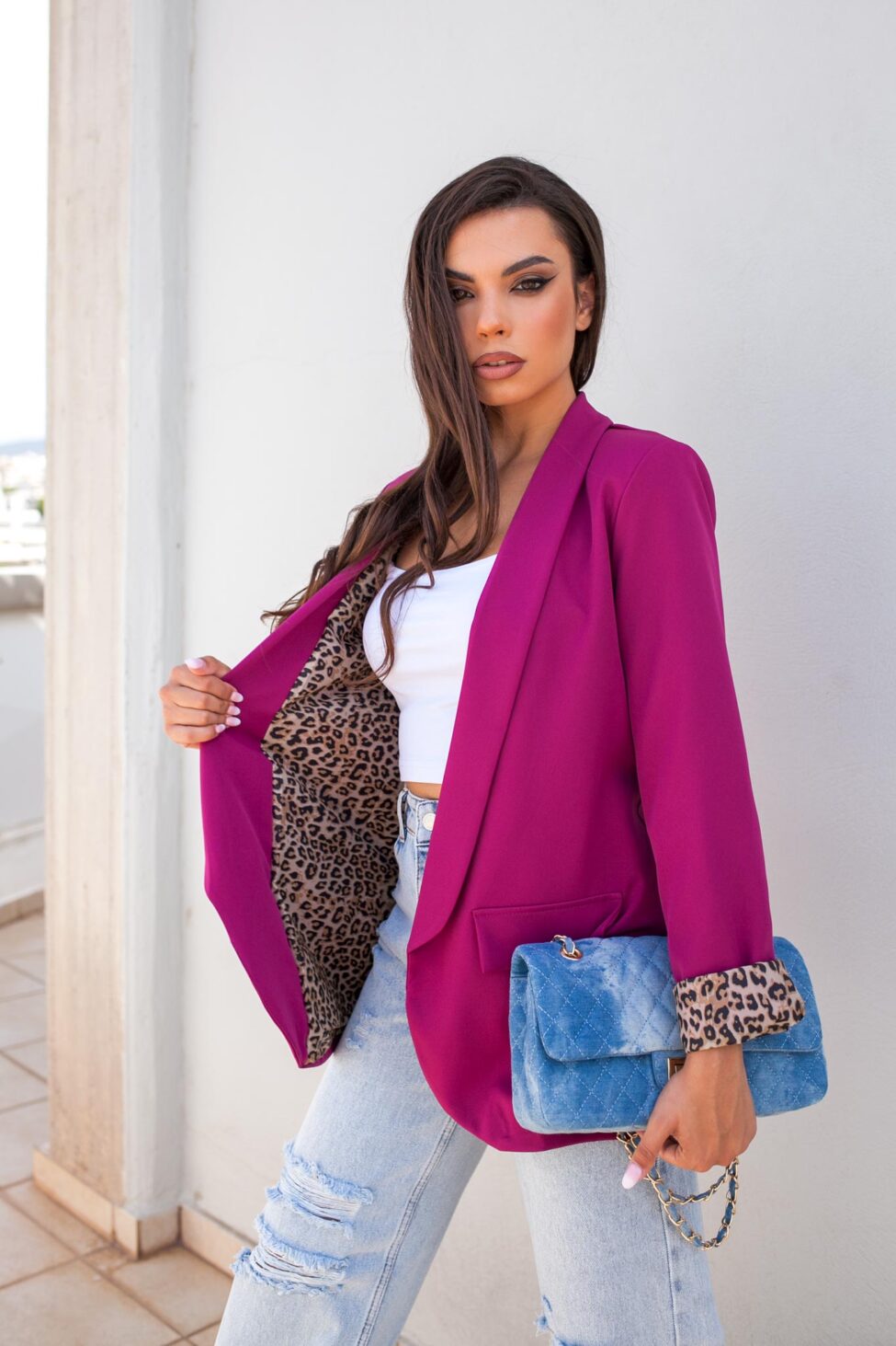 Arya σακάκι με animal print λεπτομέρεια magenta - Image 1
