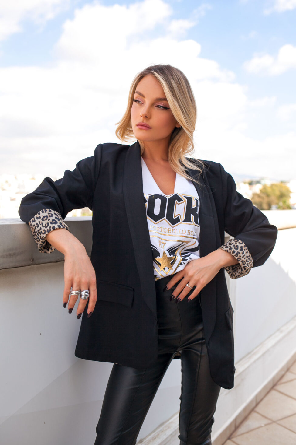 Arya σακάκι με animal print λεπτομέρεια μαύρο - Image 1