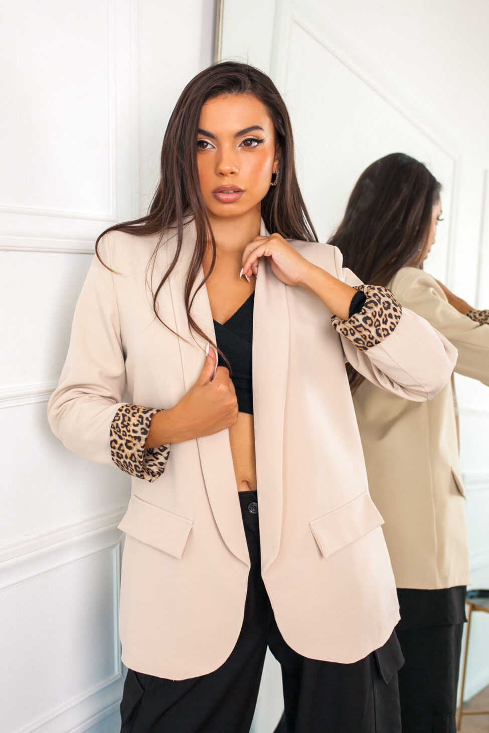 Arya σακάκι με animal print λεπτομέρεια μπεζ - Image 1