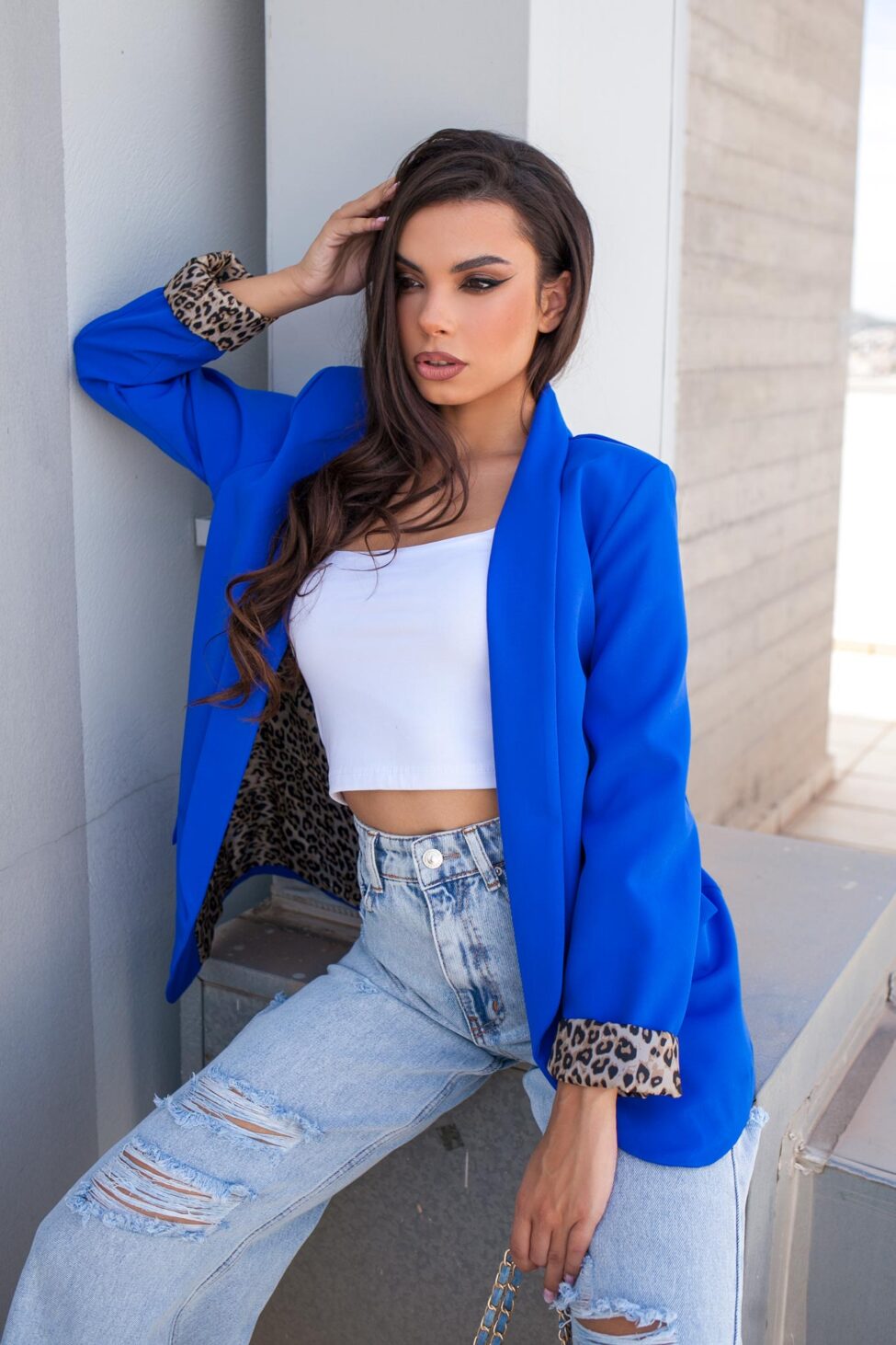 Arya σακάκι με animal print λεπτομέρεια μπλε ρουά - Image 1