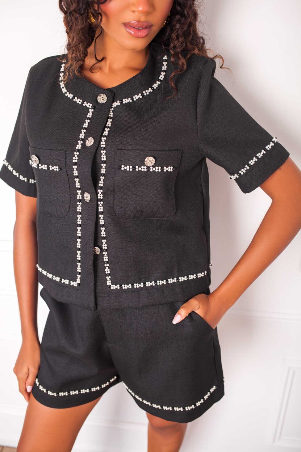 Concern σετ ζακέτα-σορτς μαύρο - Image 2