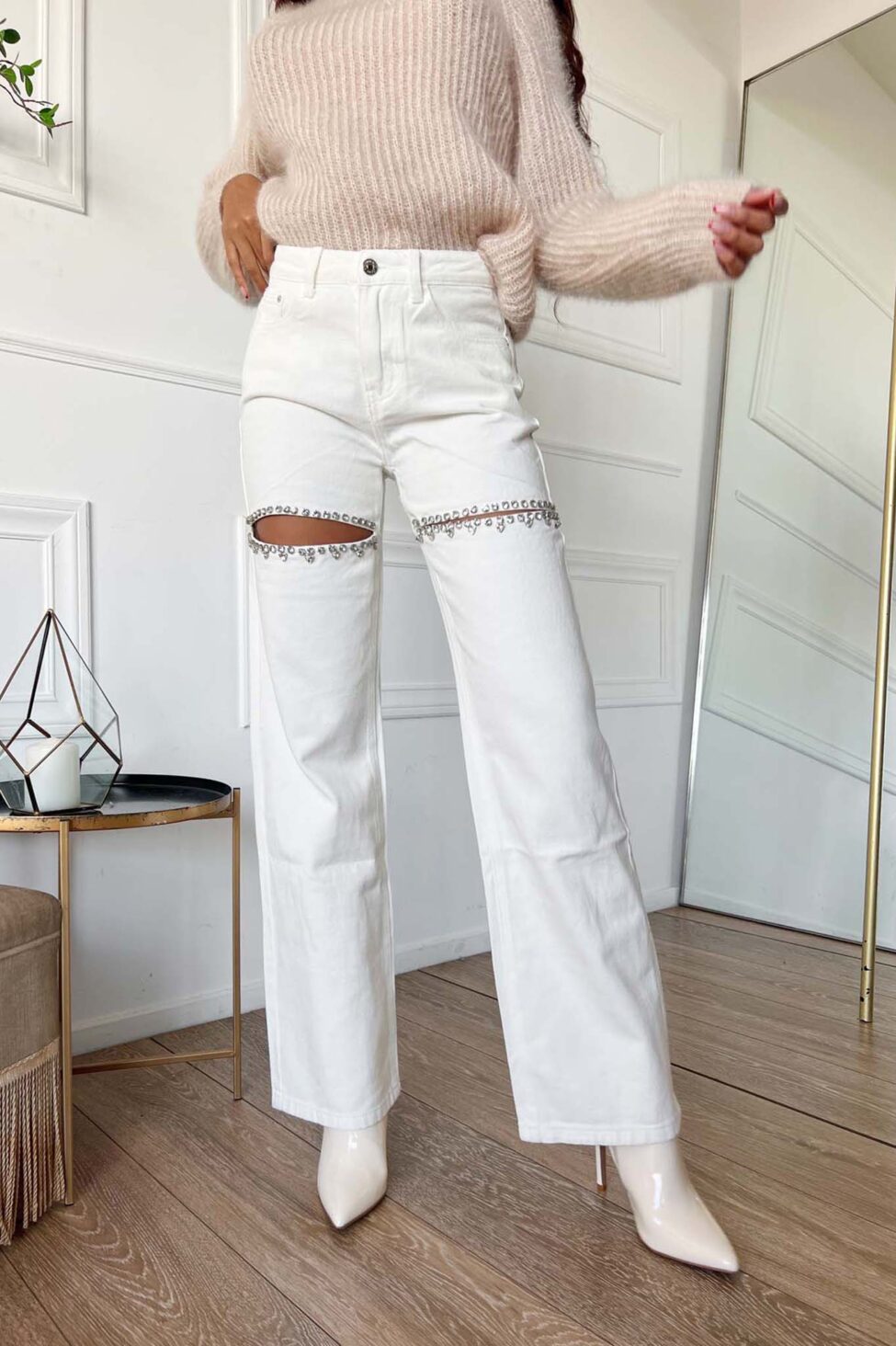 Dahlia τζιν παντελόνι με cut outs λευκό - Image 1