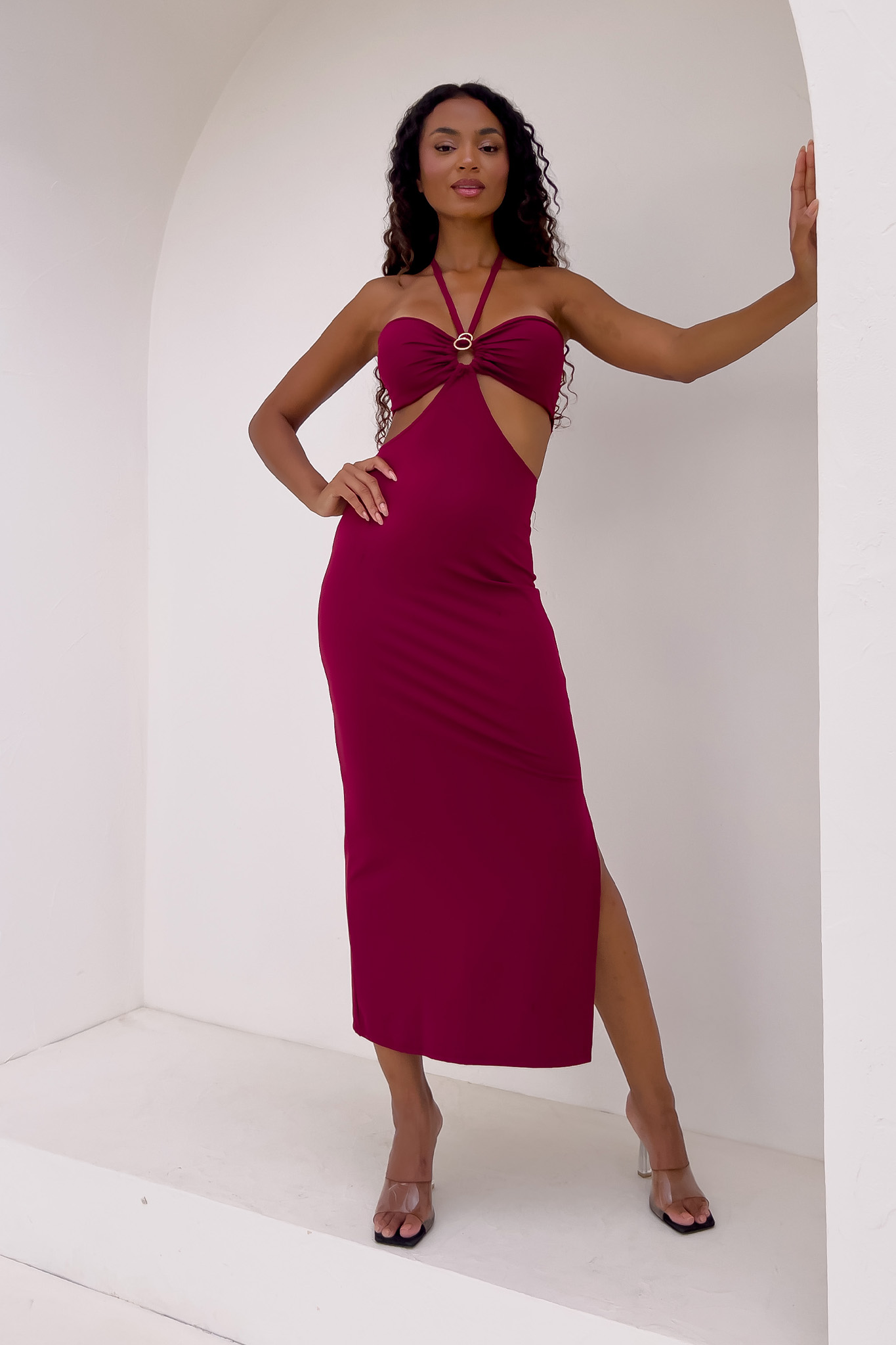 Donor μίντι φόρεμα cut out ελαστικό μπορντό Donor μίντι φόρεμα cut out ελαστικό μπορντό - Image 1