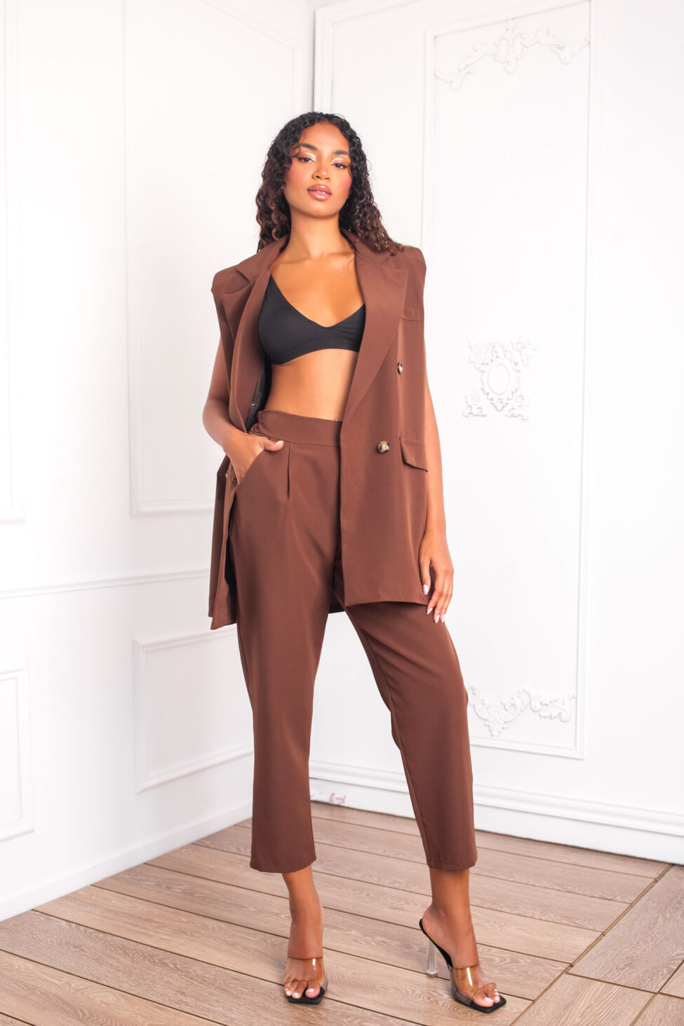 Infect σετ γιλέκο-παντελόνι καφέ - Image 4