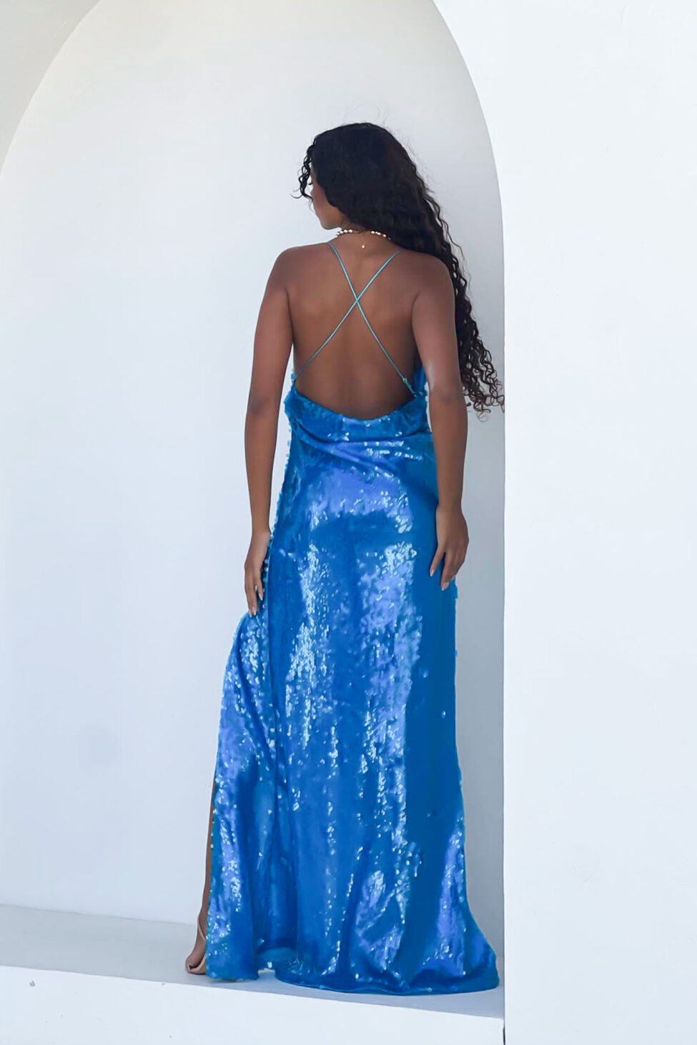 Mermaid Φόρεμα Μάξι Παγιέτα μπλε - Image 7