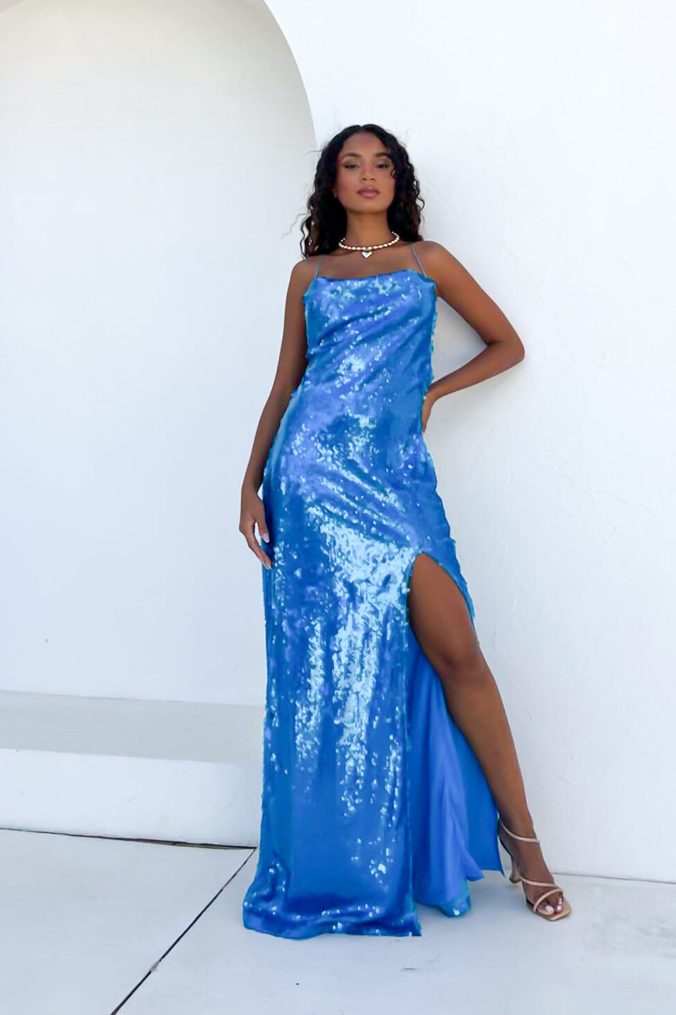 Mermaid Φόρεμα Μάξι Παγιέτα μπλε - Image 2