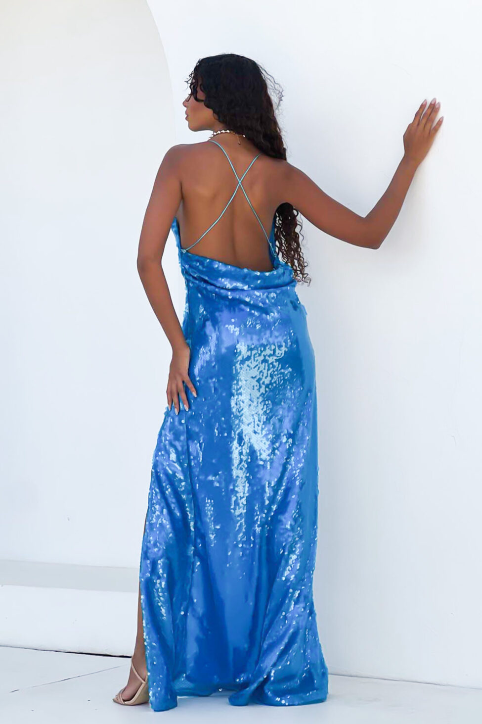 Mermaid Φόρεμα Μάξι Παγιέτα μπλε - Image 4