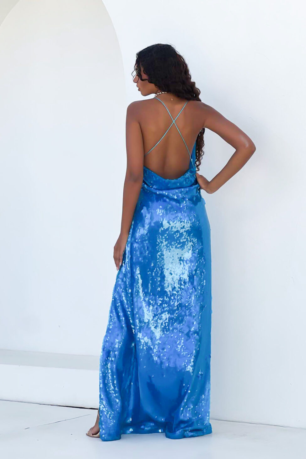 Mermaid Φόρεμα Μάξι Παγιέτα μπλε - Image 5