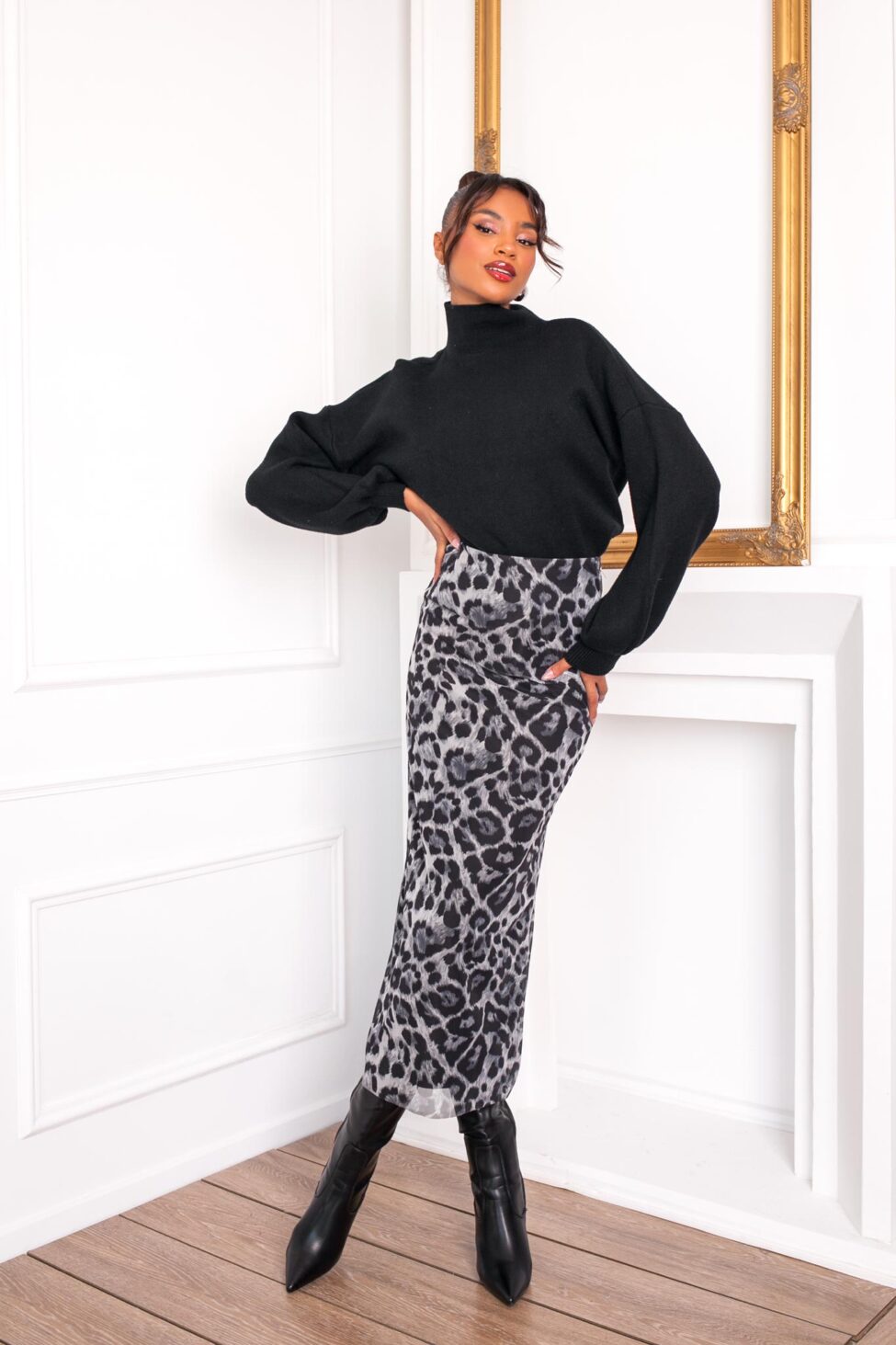Parvine μίντι φούστα με animal print μαύρο - Image 2