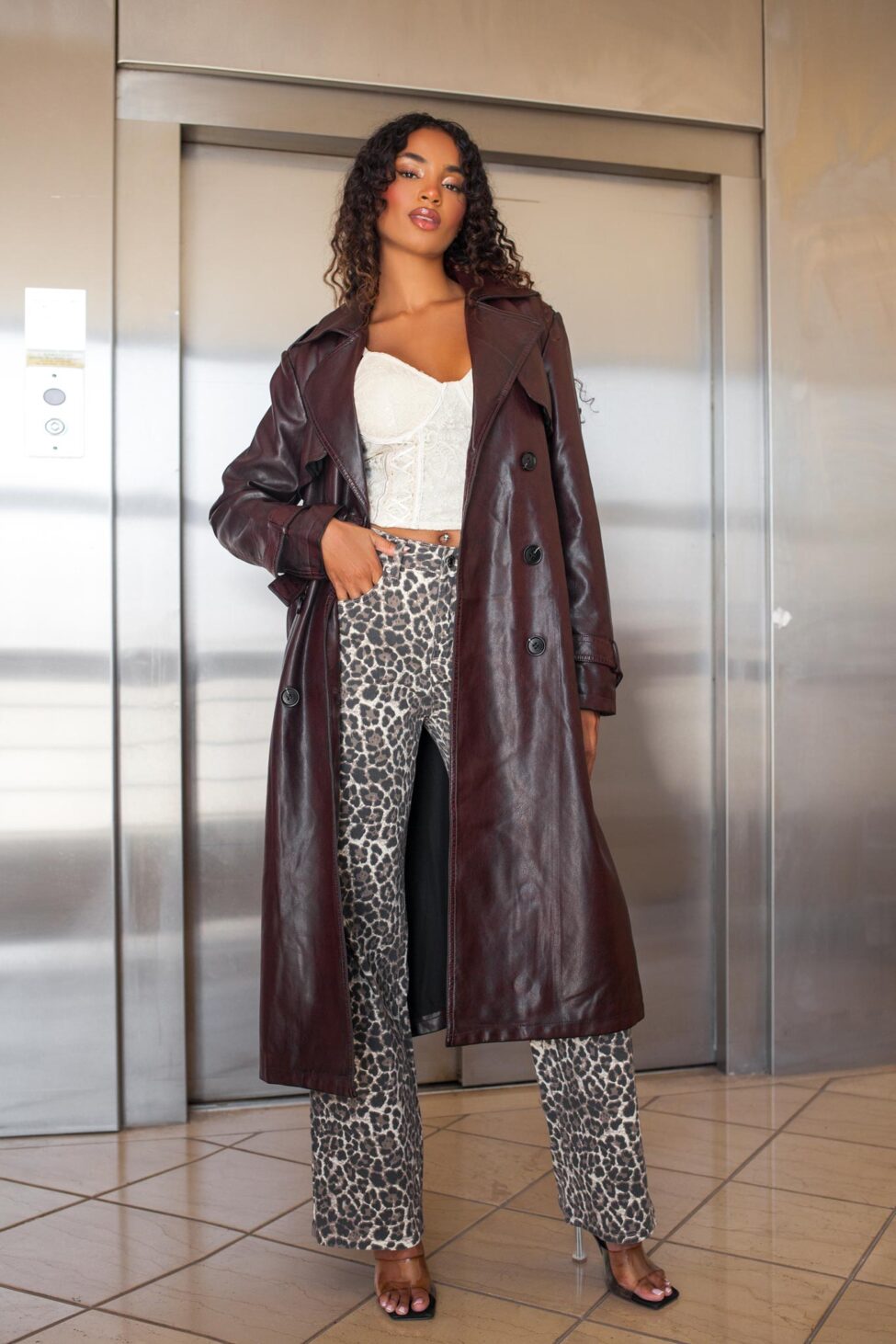 Rainbow καπαρντίνα από οικολογικό δέρμα μπορντό - Image 5