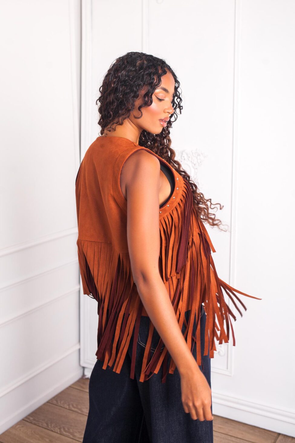 Sifnos γιλέκο από οικολογικό δέρμα καφέ - Image 3