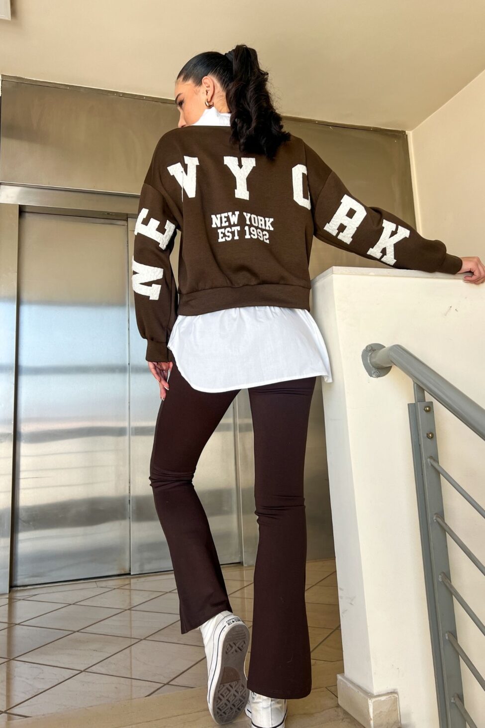 Absurd φούτερ με ενσωματωμένο πουκάμισο καφέ - Image 3