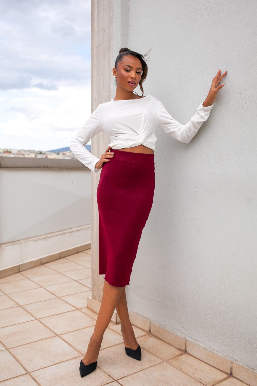 Amoura μίντι φούστα ριπ μπορντό - Image 3