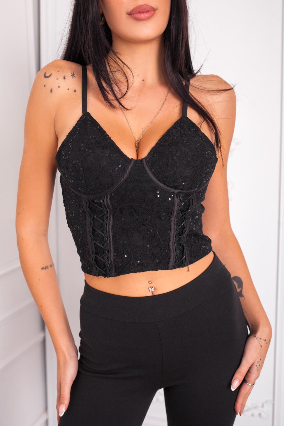 Arsinoe τοπ-κορσές με δαντέλα μαύρο - Image 2