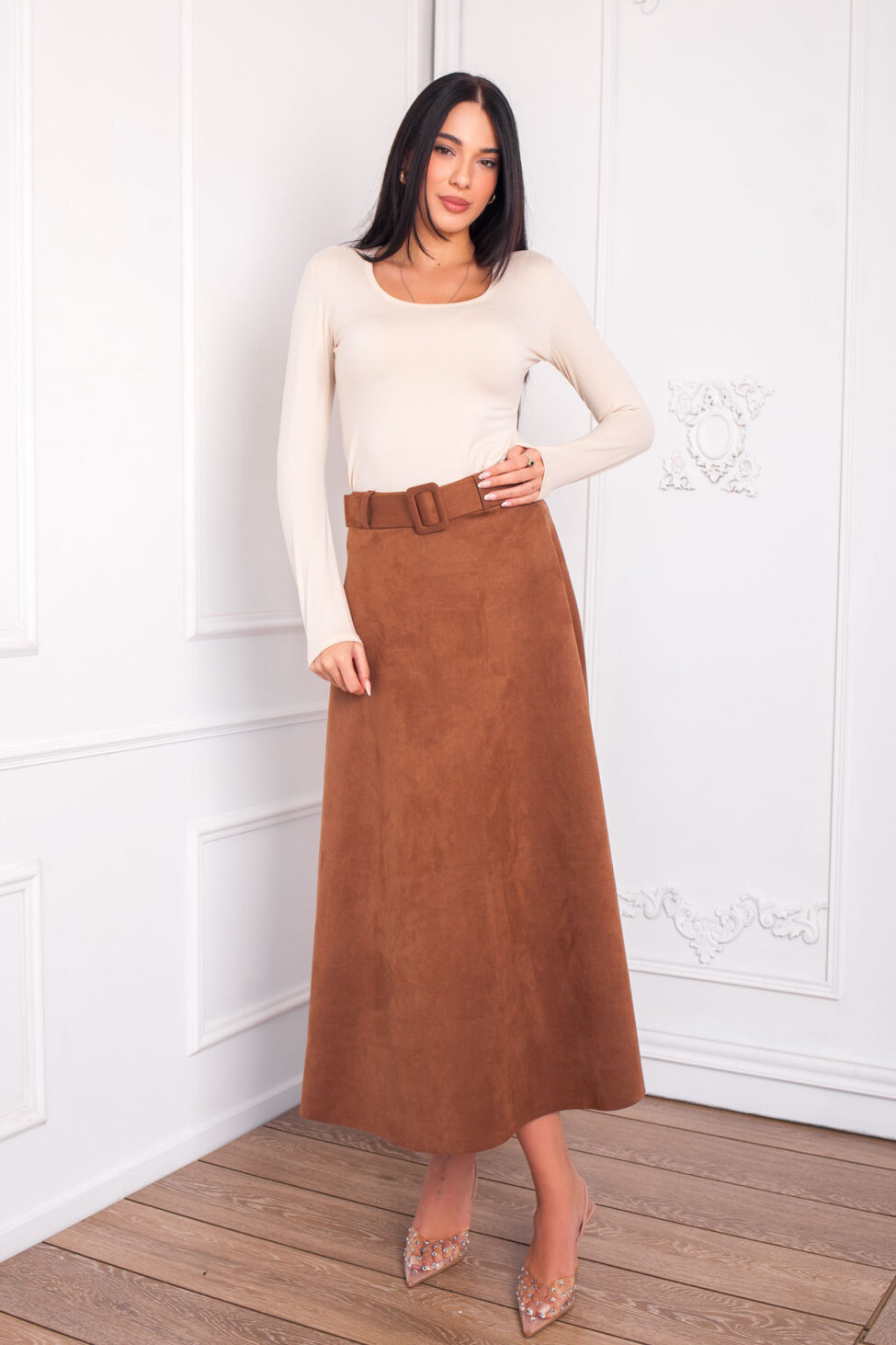 Blanka μίντι σουέτ φούστα καφέ - Image 2