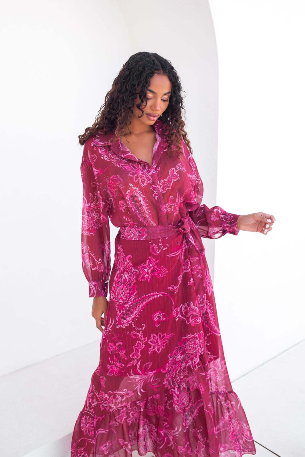 Blooming night σετ πουκάμισο φούστα εμπριμέ μπορντό - Image 2