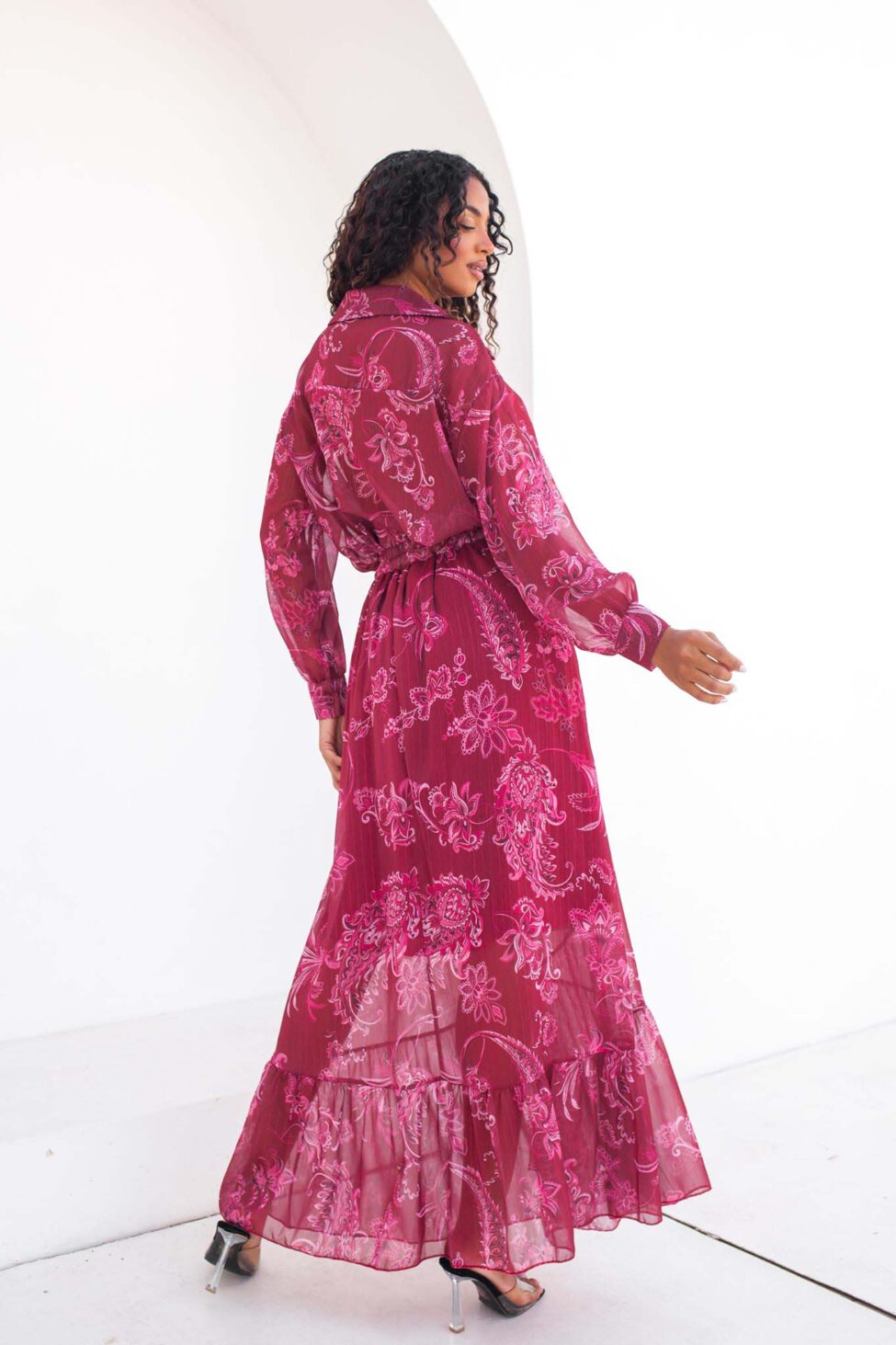 Blooming night σετ πουκάμισο φούστα εμπριμέ μπορντό - Image 3