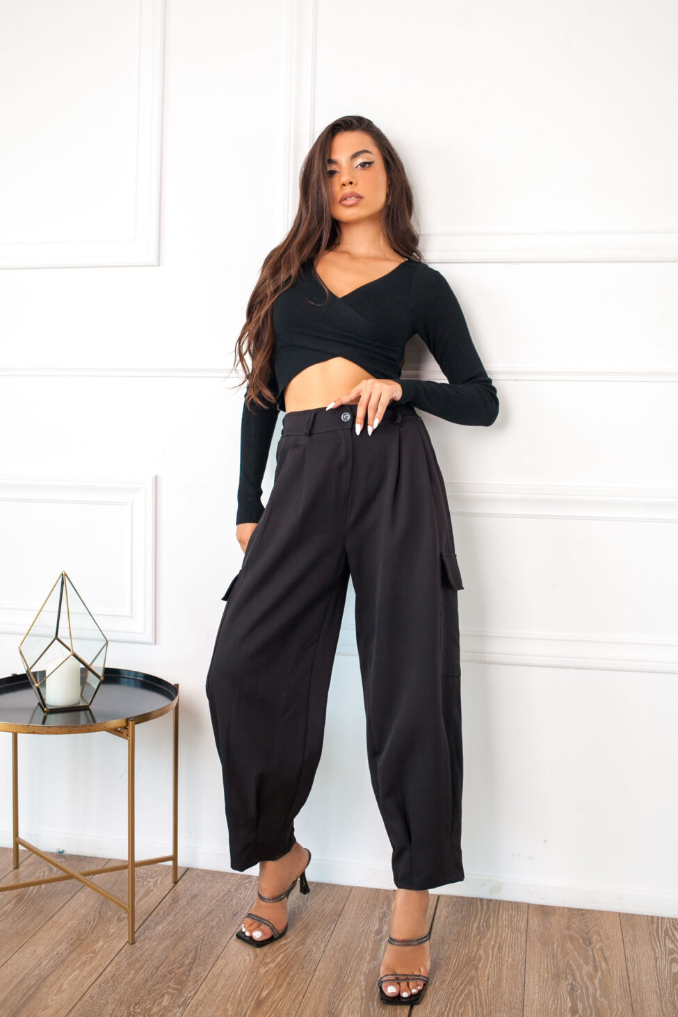 Clio τοπ πλεκτό ριπ μακρυμάνικο μαύρο - Image 2