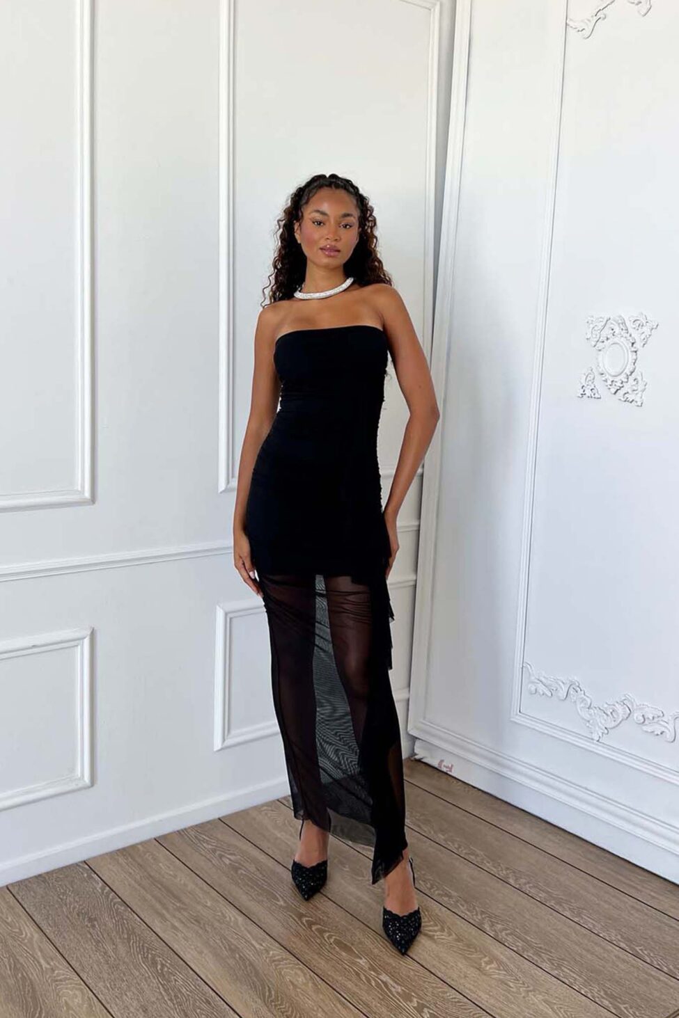 Cute Φόρεμα Μίντι Ασύμμετρο μαύρο - Image 3
