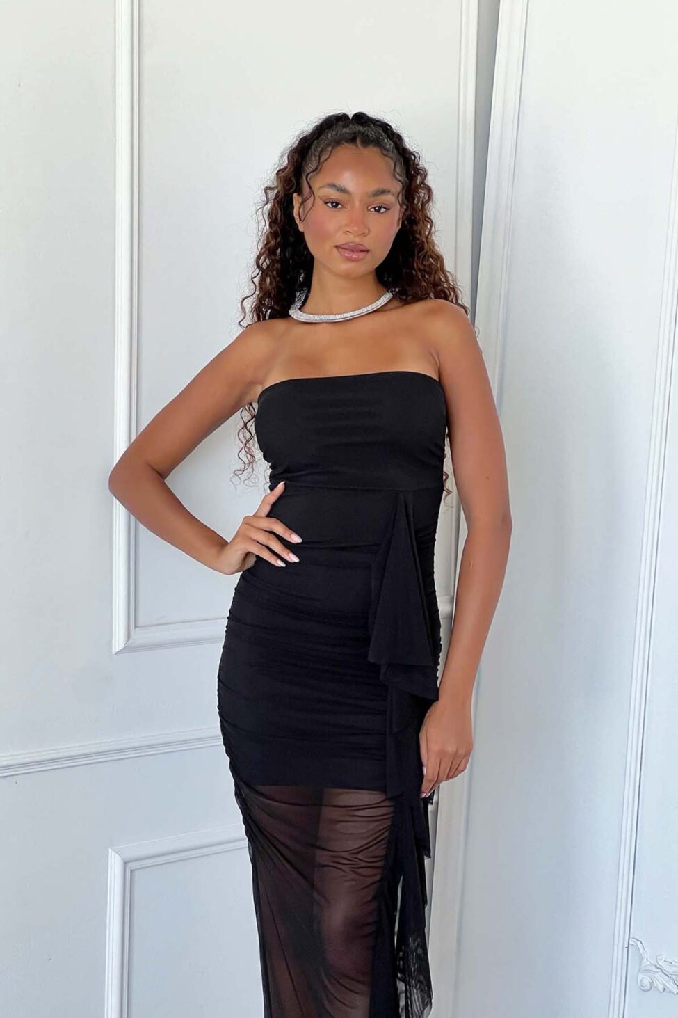 Cute Φόρεμα Μίντι Ασύμμετρο μαύρο - Image 4