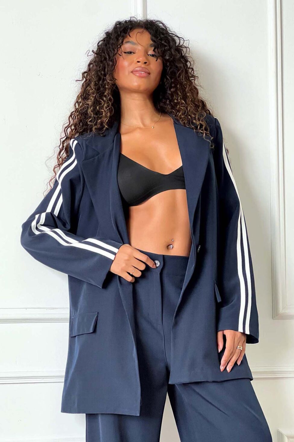 Dapper σετ σακάκι παντελόνι με ρίγες μπλε σκούρο - Image 4