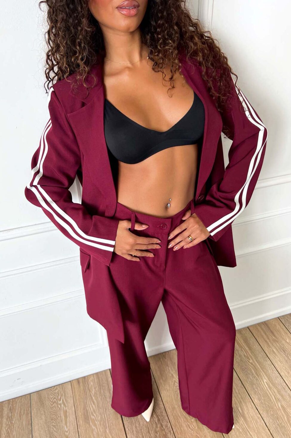 Dapper σετ σακάκι παντελόνι με ρίγες μπορντό - Image 2