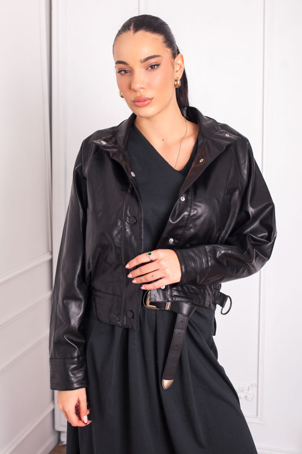 Drag τζάκετ δερματίνη μαύρο - Image 2