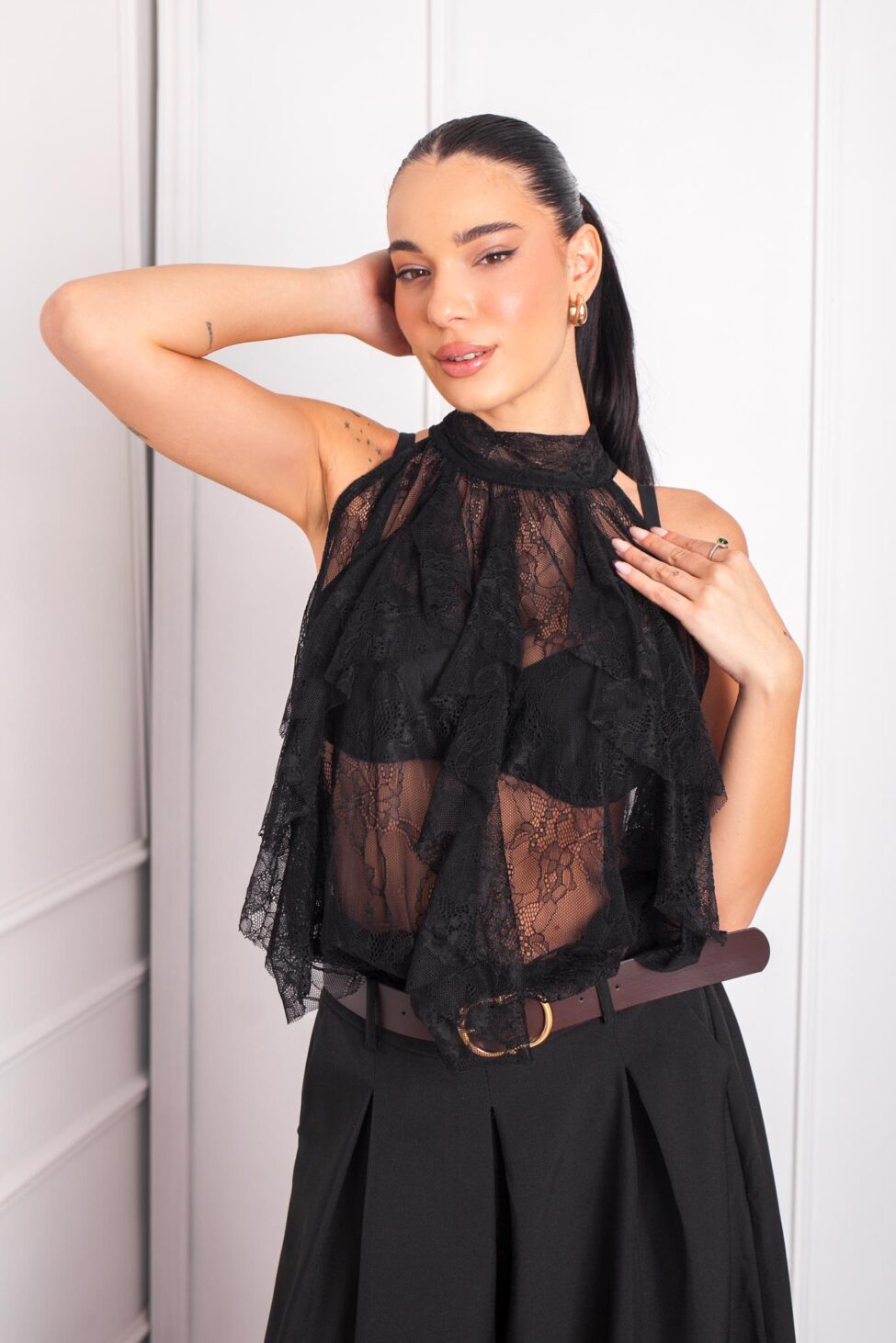 Eunice μπλούζα με δαντέλα μαύρο - Image 2