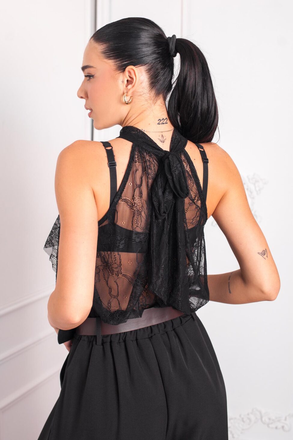 Eunice μπλούζα με δαντέλα μαύρο - Image 3