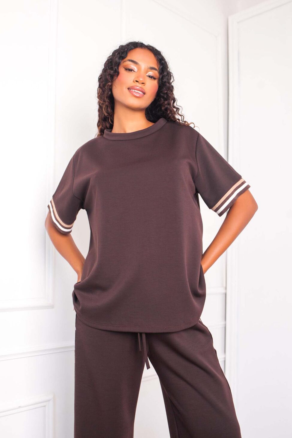 Evella σετ μπλούζα παντελόνι καφέ - Image 2