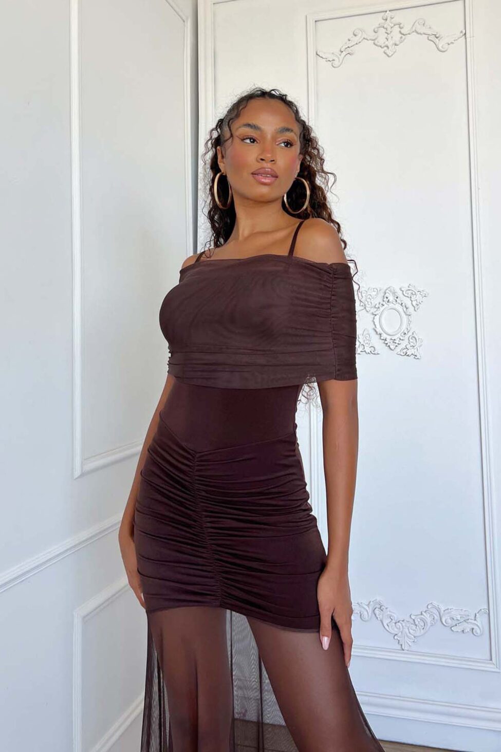 Filly Φόρεμα Μάξι Με Διαφάνεια καφέ - Image 3