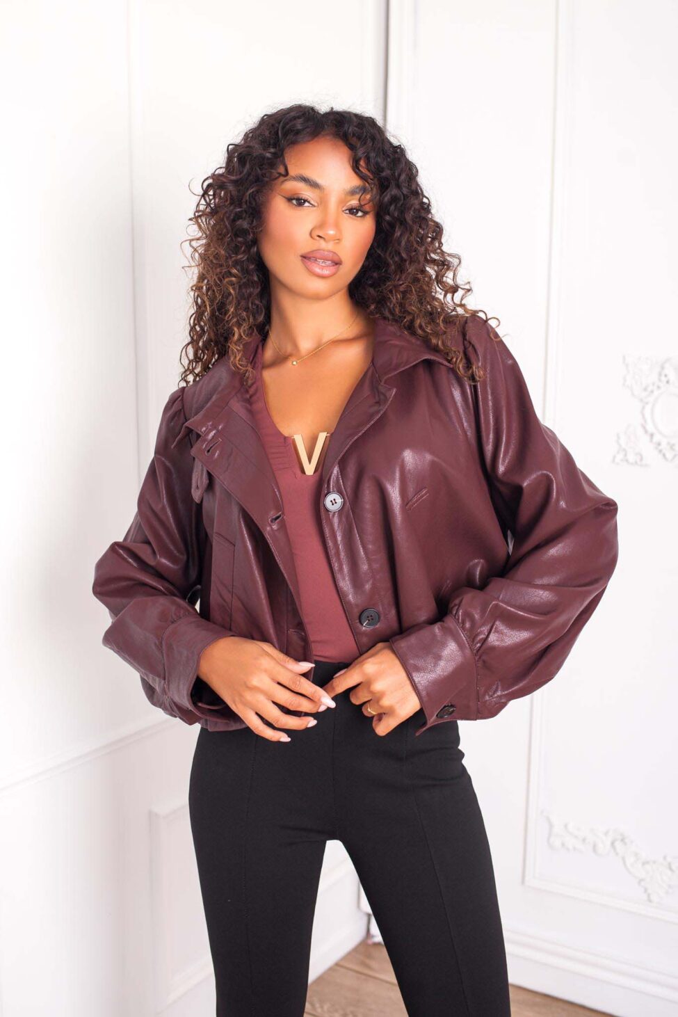 Fioralie Jacket δερματίνη μπορντό - Image 2